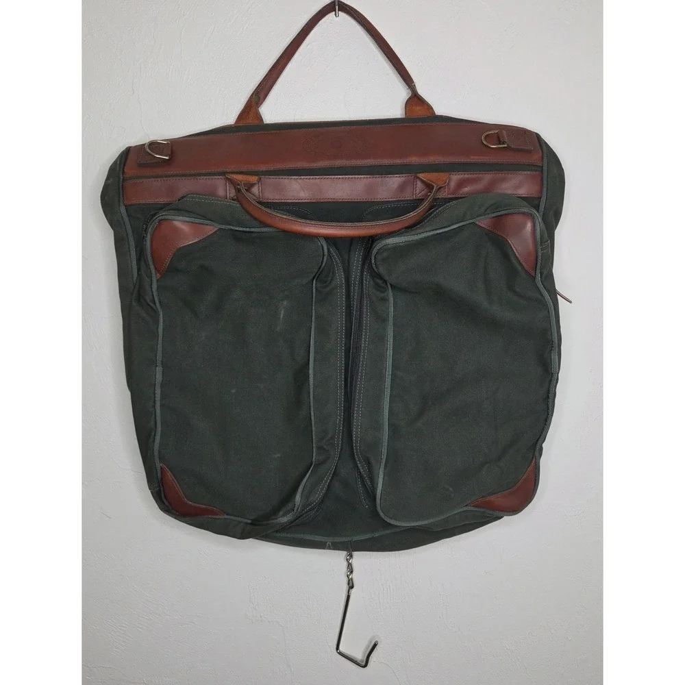 Vintage Orvis Battenkill Garment Bag Travel Luggage Green Canvas Brown Leather